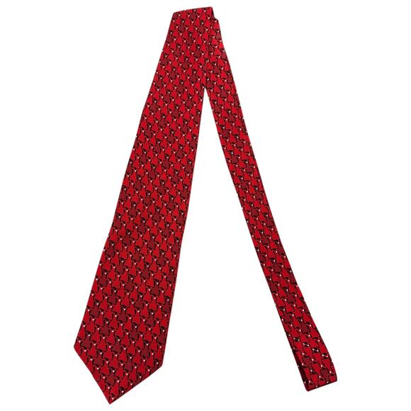 Wolf Mark Vintage Dress Tie 100% Silk Red Dress Heart Pattern 59" 4" - Picture 2 of 9